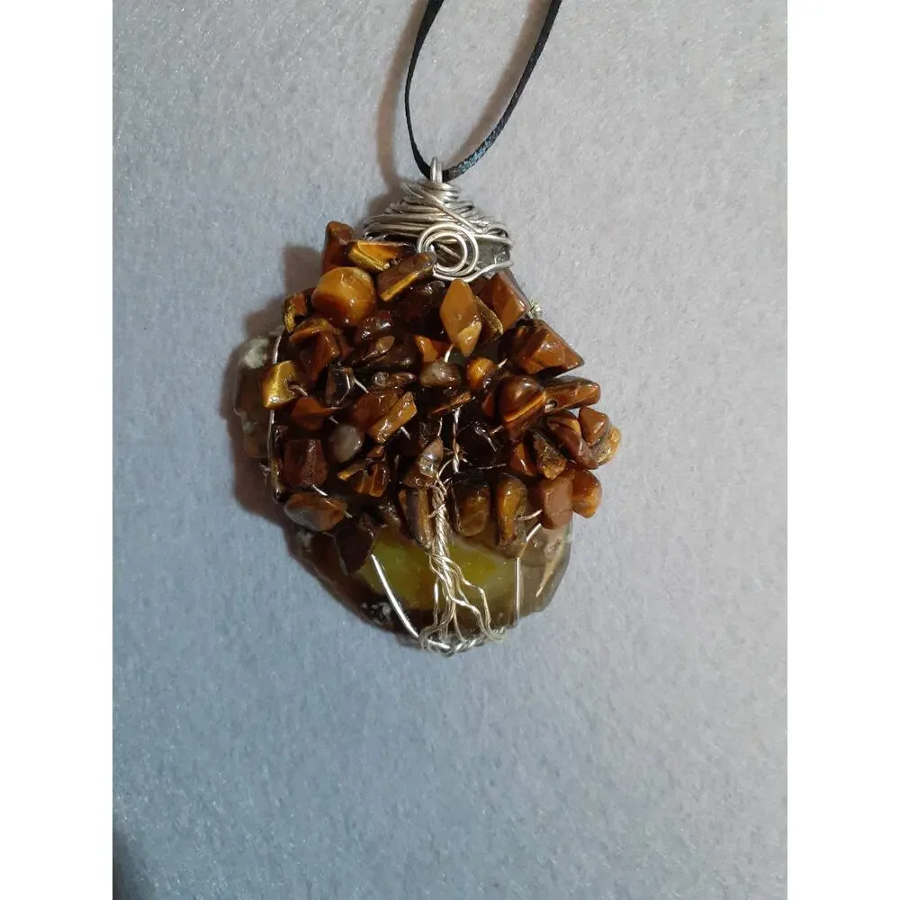 Wire Art Agate Tree of Life Suncatcher with tiger eye beads